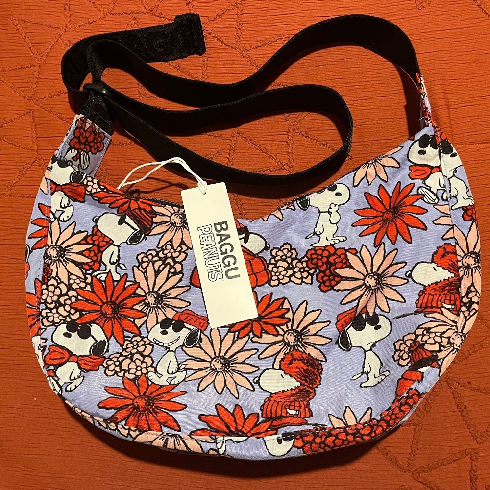 Floral Snoopy Medium Nylon Crescent Bag